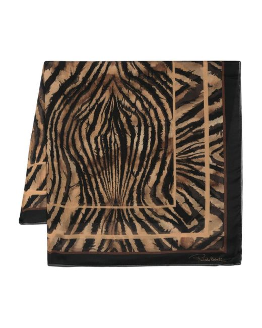 Roberto Cavalli Tiger-print Silk Scarf Metallic
