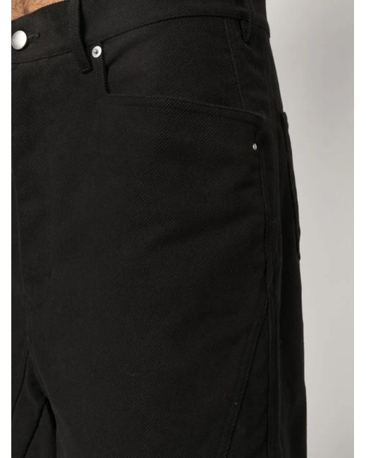 Rick Owens Black Distressed-Hem Denim Bermuda Shorts for men