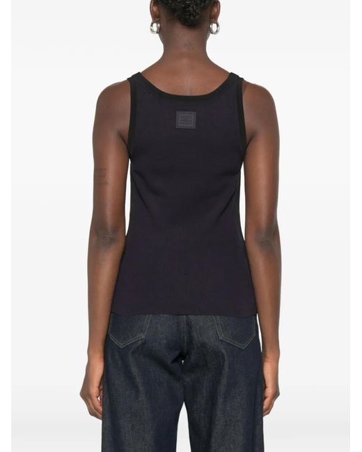 Elisabetta Franchi Black Logo-Print Ribbed-Knit Tank Top