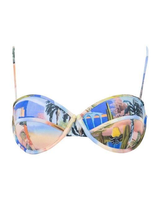 Les Benjamins Blue Printed Bikini Top