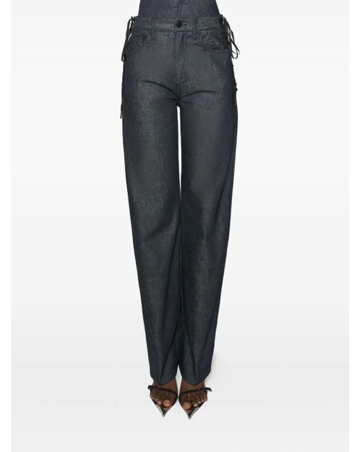 Mugler Blue Lace-Up Straight Jeans
