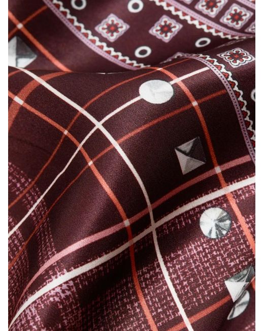 Acne Red Check-Pattern Studded Scarf
