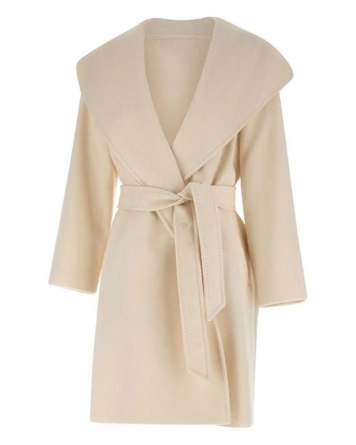 Max Mara Natural Hooded Belted Wool Coat