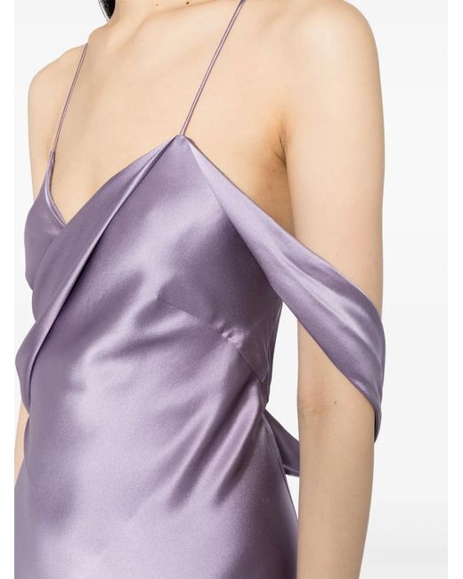 Michelle Mason Purple V-Neck Side-Slit Silk Maxi Dress