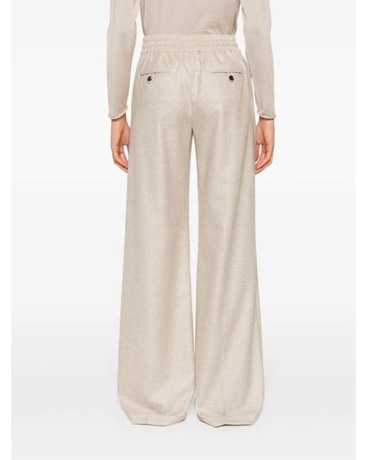 Kiton Natural Wide-Leg Cashmere Trousers