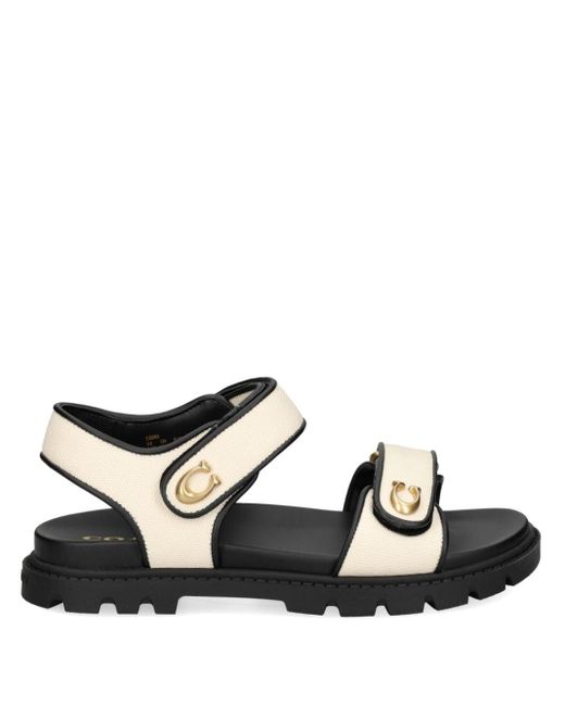 COACH Black Brynn Canvas Flat Sandals