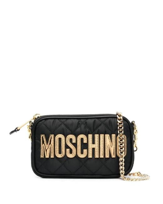 Borsa A Spalla Trapuntata Con Applicazione di Moschino in Black