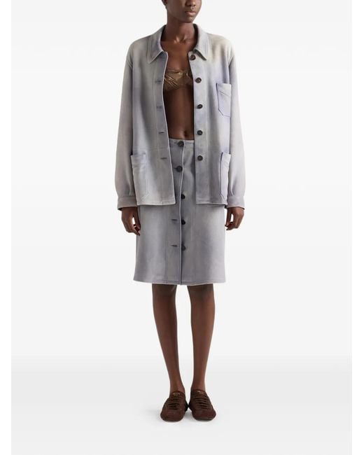 Prada Gray Button-Up Patch-Pocket Skirt