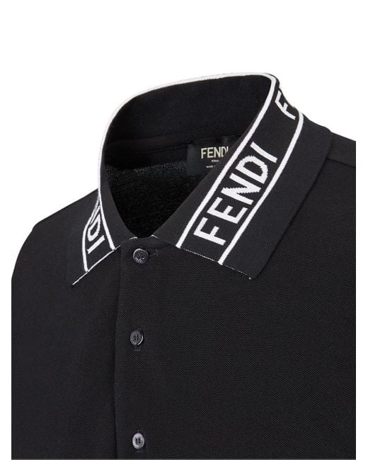 Fendi Cotton Logo Polo Shirt in Black for Men - Lyst