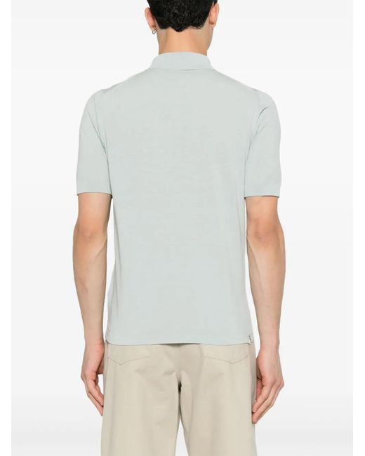 Eleventy White Fine-Ribbed Cotton Polo Shirt for men