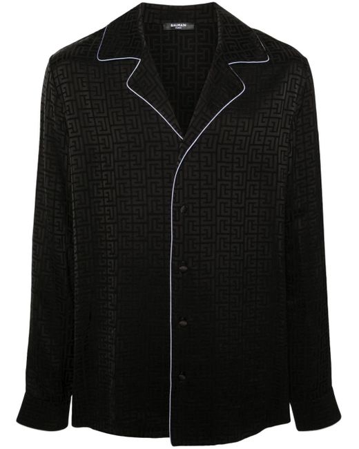メンズ Balmain Monogram-jacquard Satin Shirt Black