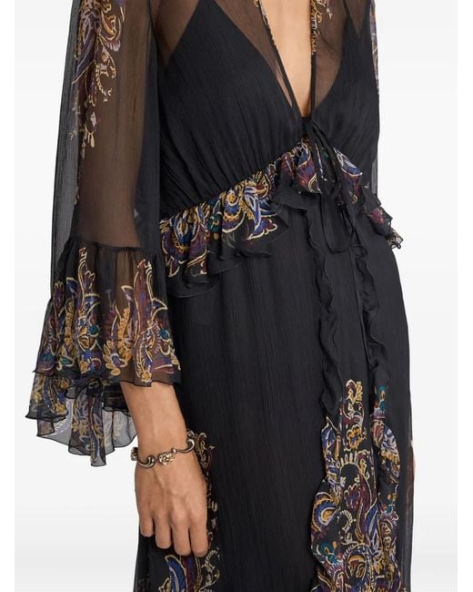 Vestido largo con estampado de cachemira Etro de color Black