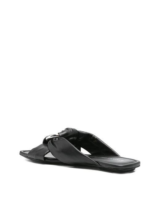 Stuart Weitzman Black Ring-Detail Knotted Slides