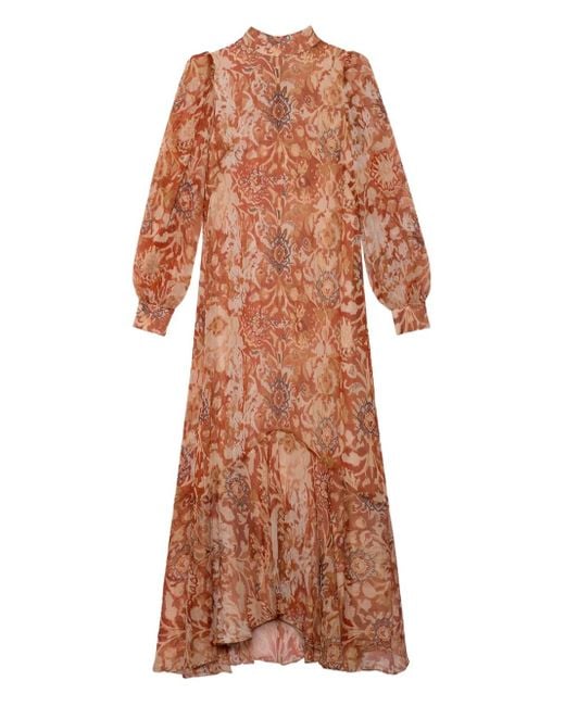Cherubina Brown Mariette Floral Mock-Neck Maxi Dress