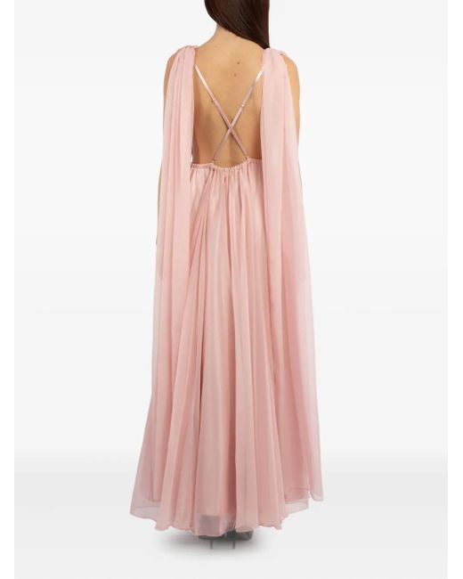 ACTUALEE Pink Draped V-Neck Maxi Dress
