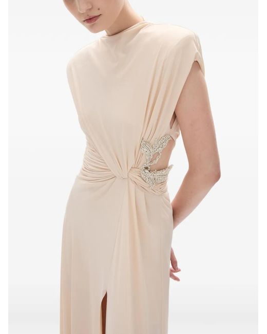 Rachel Gilbert White Rico Crystal-Embellished Gathered Gown