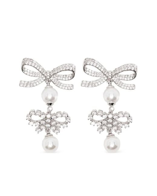 Boucles D'Oreilles À Pendentif Perles Et Nœuds Self-Portrait en coloris White