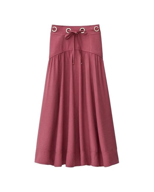 Ba&sh Red Donia Eyelet-Embellished Drawstring Skirt