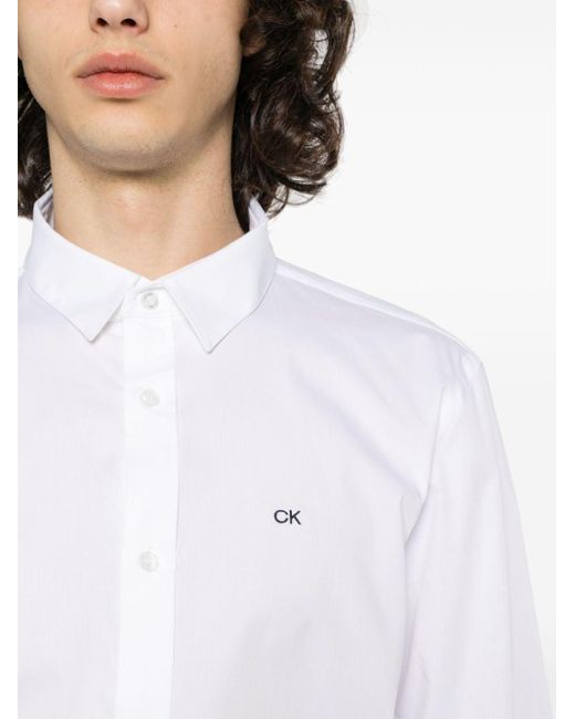 Calvin Klein White Monogram-embroidered Cotton Shirt for men