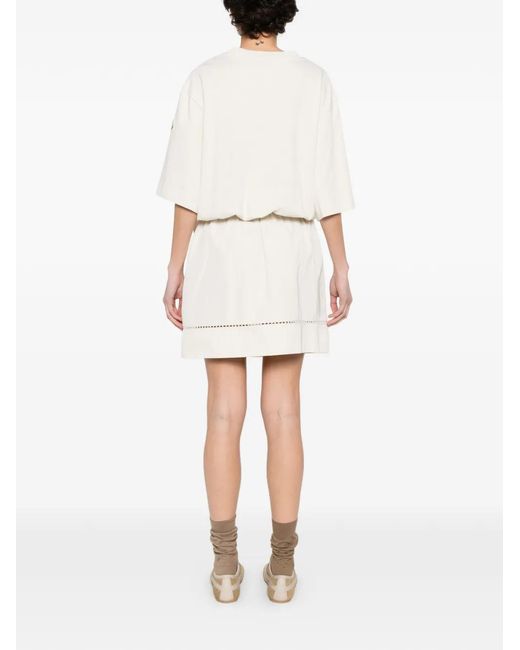 Moncler White Drawstring Perforated Mini Dress