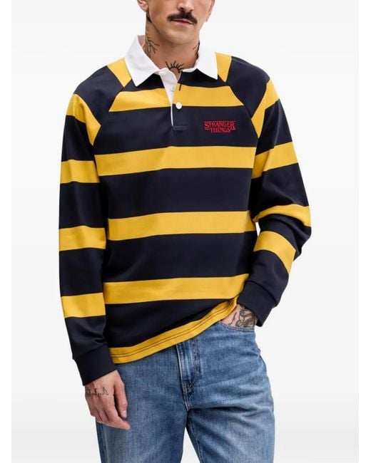 Benetton Blue X Stranger Things Striped Polo Shirt for men