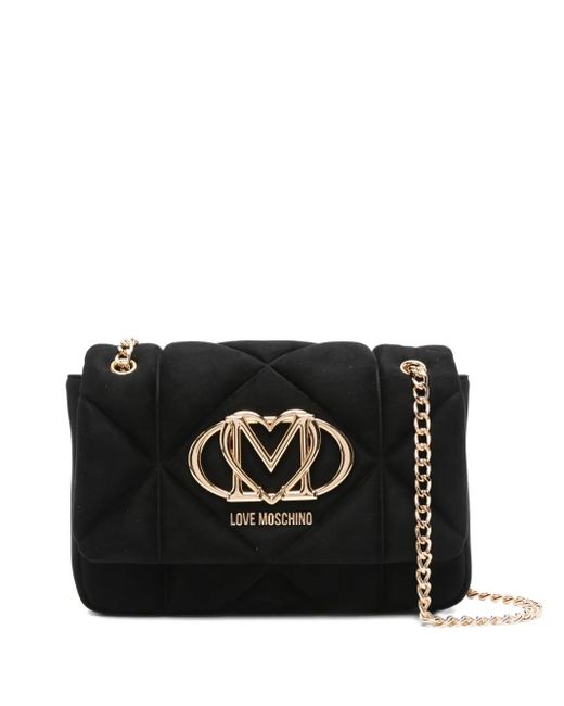 Love Moschino Black Quilted Logo-Plaque Cross Body Bag