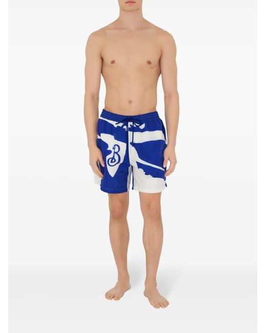 Burberry Blue Abstract-Print Swim Shorts for men