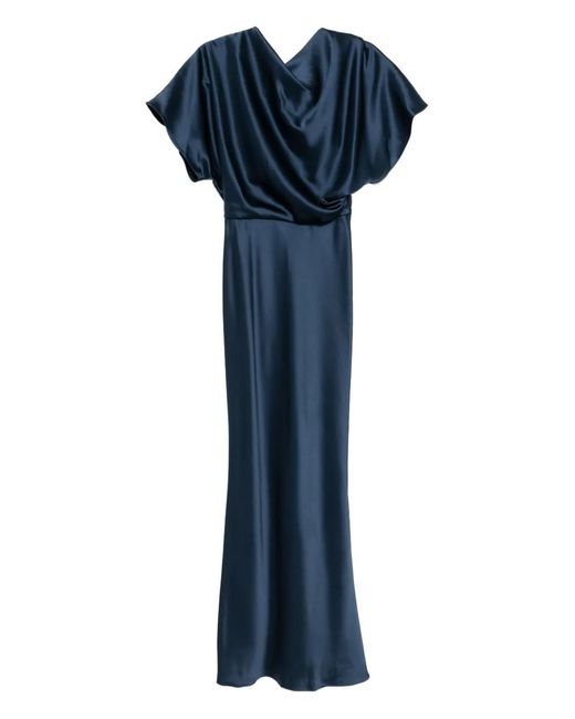 Amsale Blue Satin Draped Gown
