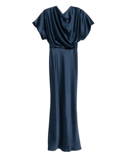 Amsale Blue Satin Draped Gown