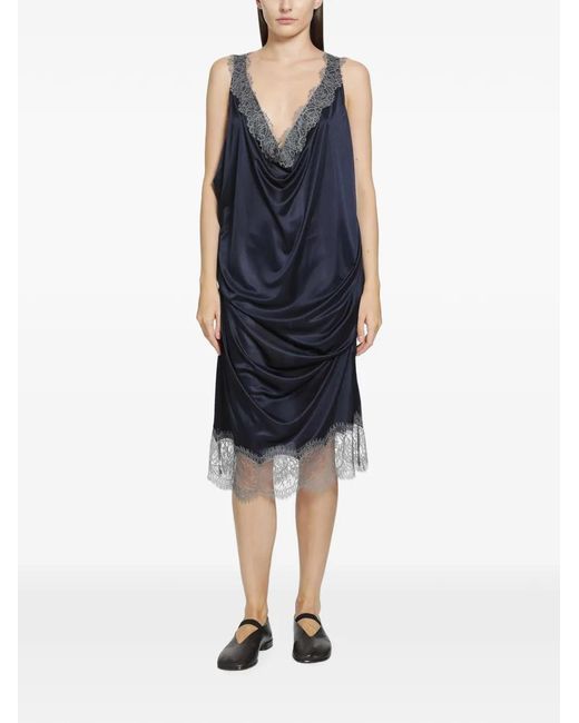 PILLINGS Blue Lace-Trimmed Draped Midi Dress