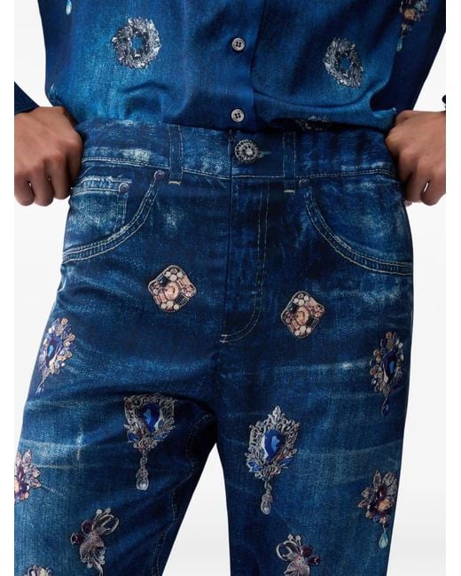 Pantalones Rectos Con Estampado Digital Liu Jo de color Blue