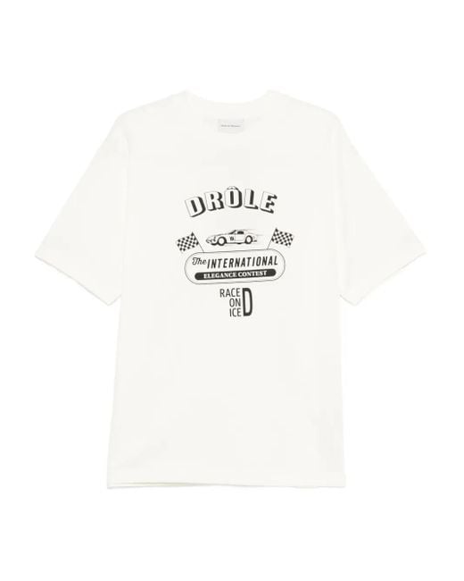 Drole de Monsieur White Graphic-Print T-Shirt for men