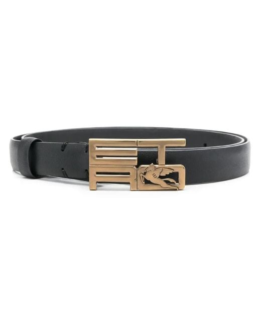 Etro Black Logo-Buckle Leather Belt