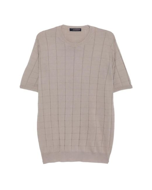 Jeordie's Gray Grid-Knit Short-Sleeve T-Shirt for men
