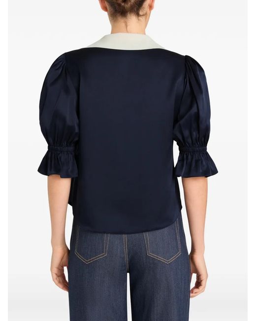 Cinq À Sept Blue Freida Ruffled V-Neck Blouse