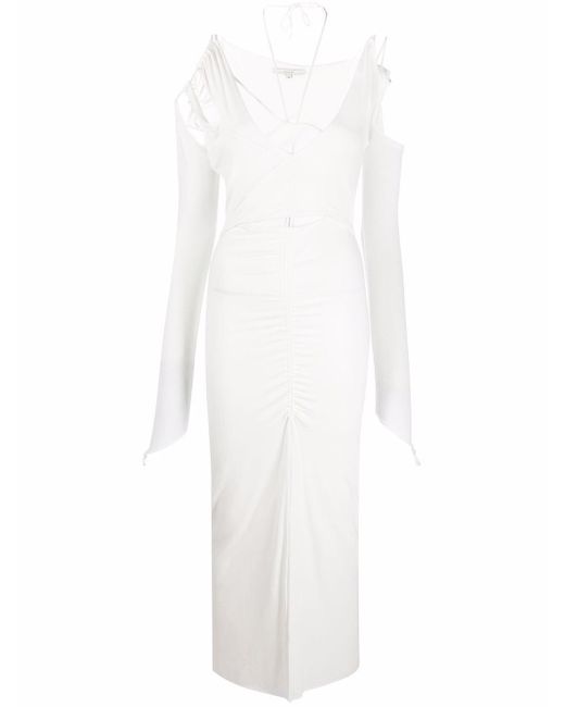 MANURI White Cut-out Strap-detail Fitted Long Dress