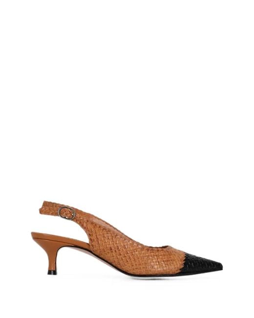 LA ROSE Brown Carol Woven Slingback Pumps