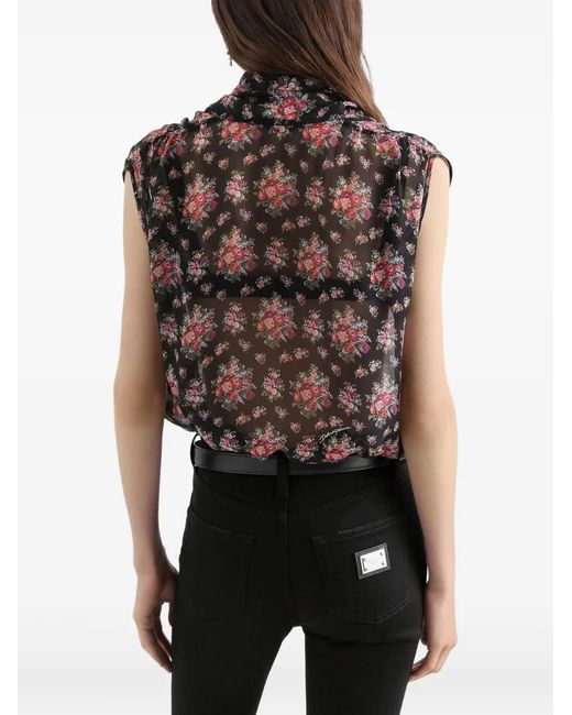 Dolce & Gabbana Black Floral-Print Bow Top