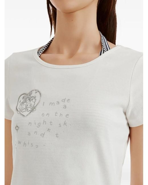 Mini Cream White Graphic-Print Layered T-Shirt