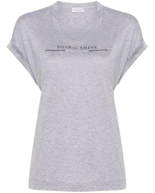 Brunello Cucinelli Gray Logo-print Cotton T-shirt