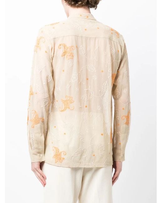 Bode Natural Mesh Lilium Long-Sleeve Shirt for men