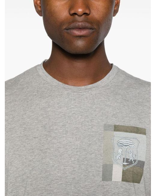 Corneliani Gray Logo-embroidered Crew-neck T-shirt for men