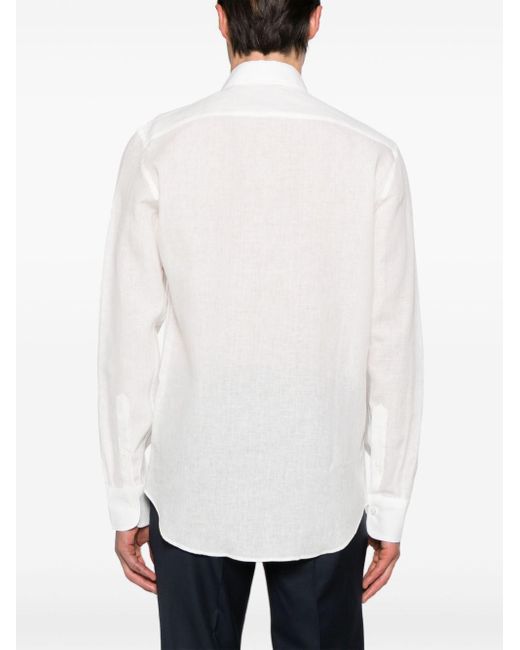 Canali White Classic-collar Linen Shirt for men
