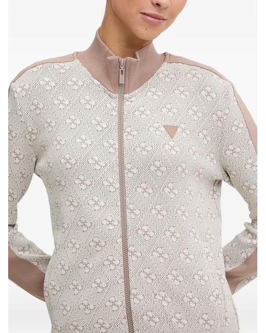 Guess White 4G Zip-Up Sweater