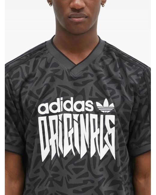 Adidas Black Abstract-Print V-Neck T-Shirt for men