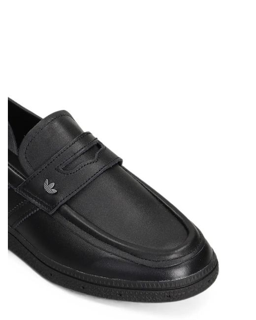 Adidas Black Logo-Plaque Leather Loafers for men