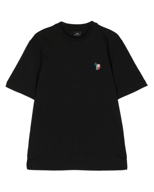 PS by Paul Smith Black Logo-embroidered Organic Cotton T-shirt for men