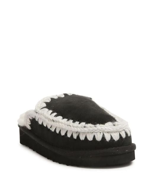 Mou Black Sheepskin Shearling-Lined Slip-On Slippers