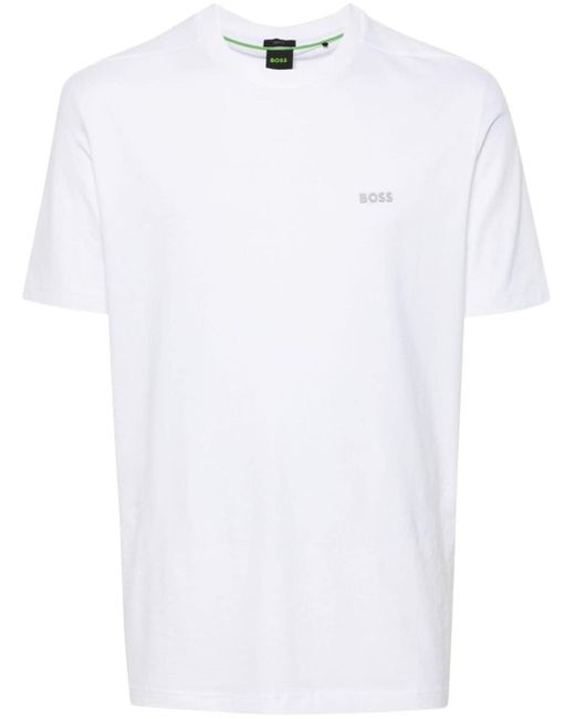 HUGO White Logo-appliqué Cotton-blend T-shirt for men