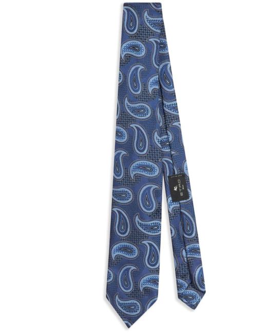 Etro Blue Paisley-jacquard Silk Tie for men
